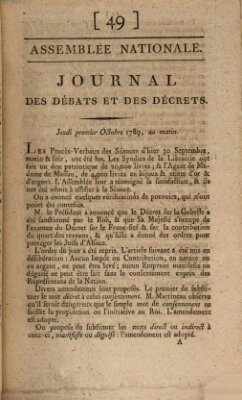 Journal des débats et des décrets Donnerstag 1. Oktober 1789