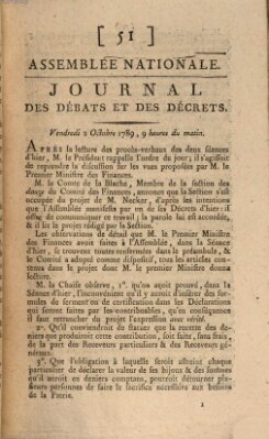 Journal des débats et des décrets Freitag 2. Oktober 1789