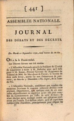 Journal des débats et des décrets Dienstag 21. September 1790