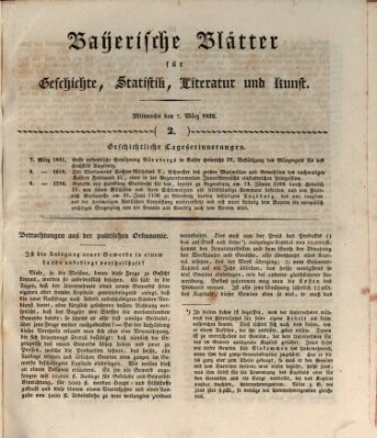 Bayerische Blätter für Geschichte, Statistik, Literatur und Kunst (Bayerische Blätter) Mittwoch 7. März 1832