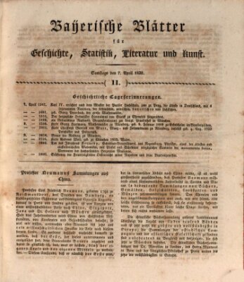 Bayerische Blätter für Geschichte, Statistik, Literatur und Kunst (Bayerische Blätter) Samstag 7. April 1832