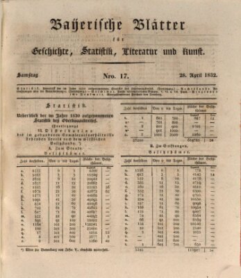 Bayerische Blätter für Geschichte, Statistik, Literatur und Kunst (Bayerische Blätter) Samstag 28. April 1832