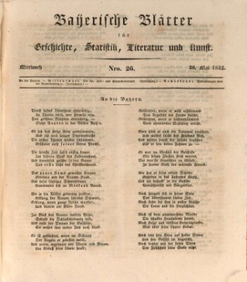 Bayerische Blätter für Geschichte, Statistik, Literatur und Kunst (Bayerische Blätter) Mittwoch 30. Mai 1832