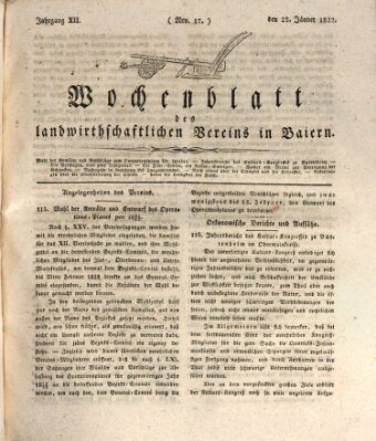 Wochenblatt des Landwirtschaftlichen Vereins in Bayern Dienstag 22. Januar 1822