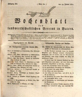 Wochenblatt des Landwirtschaftlichen Vereins in Bayern Dienstag 29. Januar 1822