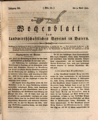 Wochenblatt des Landwirtschaftlichen Vereins in Bayern Dienstag 9. April 1822