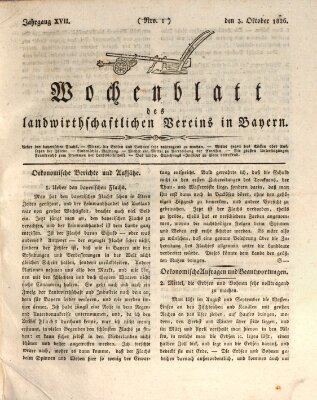 Wochenblatt des Landwirtschaftlichen Vereins in Bayern Dienstag 3. Oktober 1826