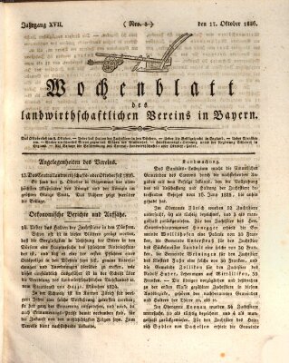 Wochenblatt des Landwirtschaftlichen Vereins in Bayern Dienstag 17. Oktober 1826