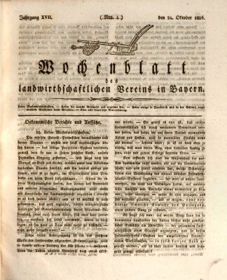 Wochenblatt des Landwirtschaftlichen Vereins in Bayern Dienstag 24. Oktober 1826