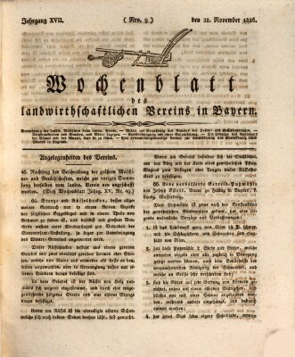 Wochenblatt des Landwirtschaftlichen Vereins in Bayern Dienstag 28. November 1826