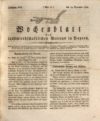 Wochenblatt des Landwirtschaftlichen Vereins in Bayern Dienstag 19. Dezember 1826