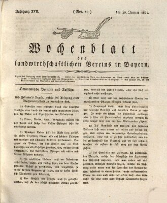 Wochenblatt des Landwirtschaftlichen Vereins in Bayern Dienstag 30. Januar 1827