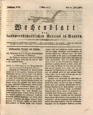 Wochenblatt des Landwirtschaftlichen Vereins in Bayern Dienstag 31. Juli 1827