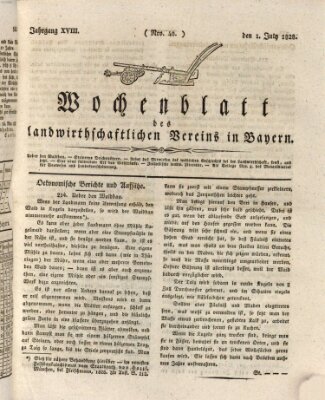 Wochenblatt des Landwirtschaftlichen Vereins in Bayern Dienstag 1. Juli 1828