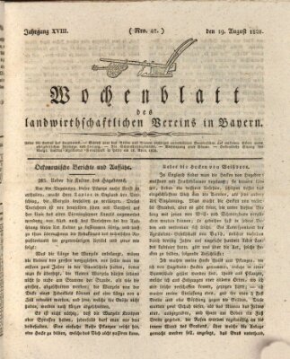 Wochenblatt des Landwirtschaftlichen Vereins in Bayern Dienstag 19. August 1828