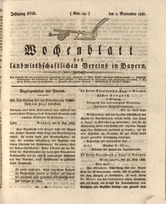 Wochenblatt des Landwirtschaftlichen Vereins in Bayern Dienstag 2. September 1828