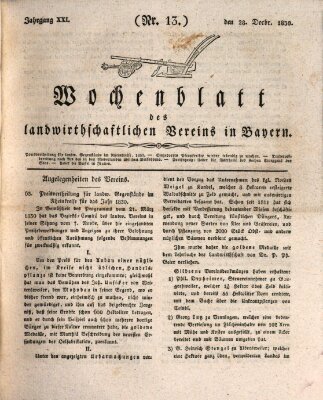 Wochenblatt des Landwirtschaftlichen Vereins in Bayern Dienstag 28. Dezember 1830