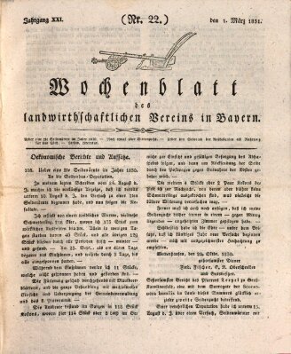 Wochenblatt des Landwirtschaftlichen Vereins in Bayern Dienstag 1. März 1831