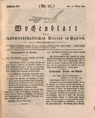 Wochenblatt des Landwirtschaftlichen Vereins in Bayern Dienstag 22. März 1831