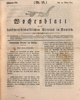 Wochenblatt des Landwirtschaftlichen Vereins in Bayern Dienstag 29. März 1831