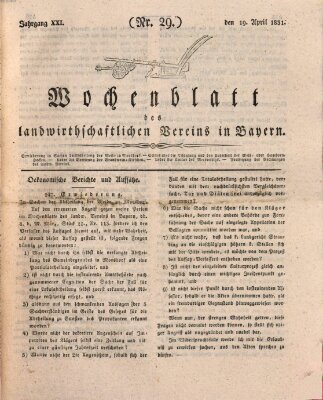 Wochenblatt des Landwirtschaftlichen Vereins in Bayern Dienstag 19. April 1831