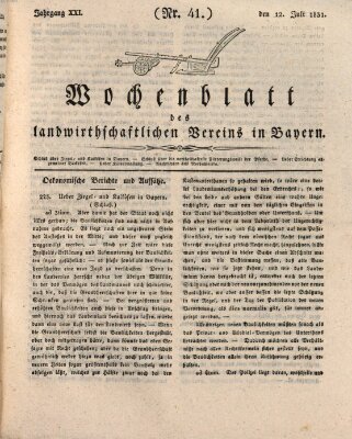 Wochenblatt des Landwirtschaftlichen Vereins in Bayern Dienstag 12. Juli 1831