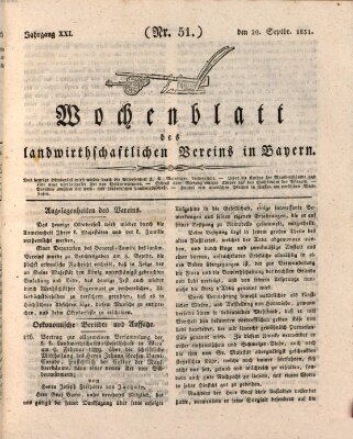 Wochenblatt des Landwirtschaftlichen Vereins in Bayern Dienstag 20. September 1831