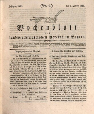 Wochenblatt des Landwirtschaftlichen Vereins in Bayern Dienstag 9. Oktober 1832