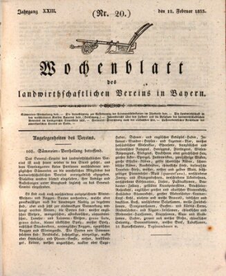 Wochenblatt des Landwirtschaftlichen Vereins in Bayern Dienstag 12. Februar 1833