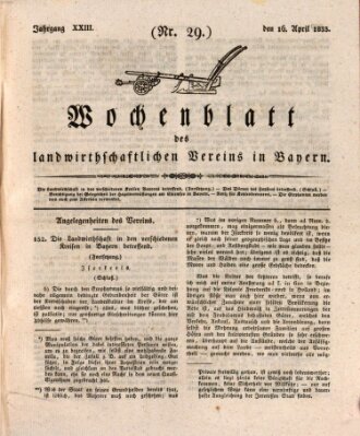 Wochenblatt des Landwirtschaftlichen Vereins in Bayern Dienstag 16. April 1833