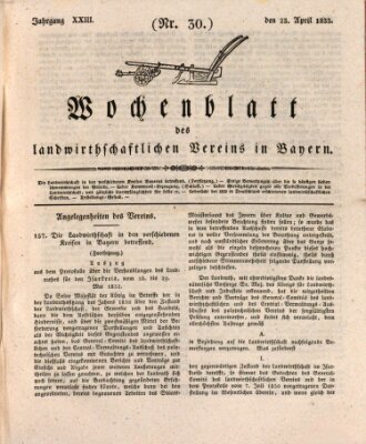 Wochenblatt des Landwirtschaftlichen Vereins in Bayern Dienstag 23. April 1833