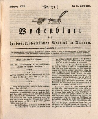 Wochenblatt des Landwirtschaftlichen Vereins in Bayern Dienstag 30. April 1833