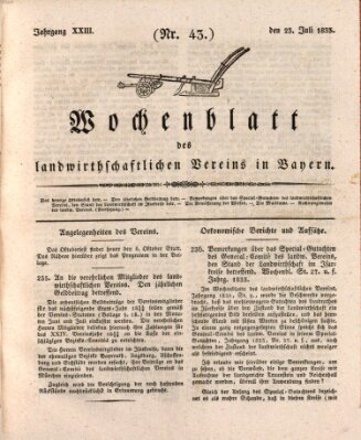 Wochenblatt des Landwirtschaftlichen Vereins in Bayern Dienstag 23. Juli 1833