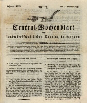 Centralblatt des Landwirthschaftlichen Vereins in Bayern (Wochenblatt des Landwirtschaftlichen Vereins in Bayern) Dienstag 13. Oktober 1835