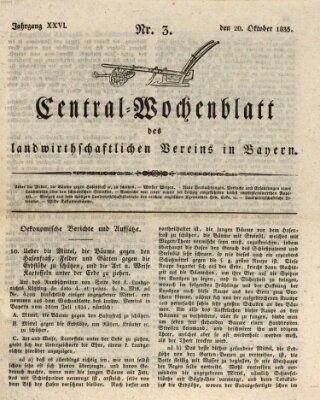 Centralblatt des Landwirthschaftlichen Vereins in Bayern (Wochenblatt des Landwirtschaftlichen Vereins in Bayern) Dienstag 20. Oktober 1835