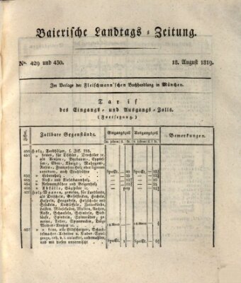 Baierische Landtags-Zeitung Mittwoch 18. August 1819