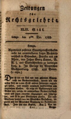 Zeitungen für Rechtsgelehrte Dienstag 2. Dezember 1788