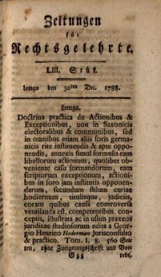 Zeitungen für Rechtsgelehrte Dienstag 30. Dezember 1788