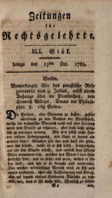 Zeitungen für Rechtsgelehrte Dienstag 13. Oktober 1789