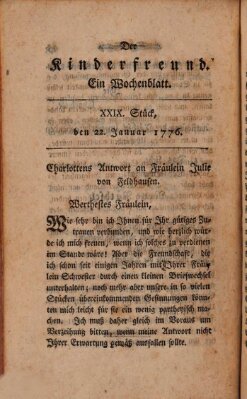 Der Kinderfreund Montag 22. Januar 1776