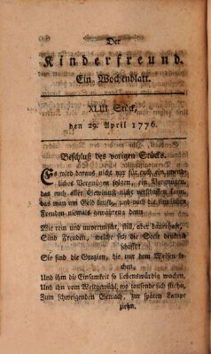 Der Kinderfreund Montag 29. April 1776