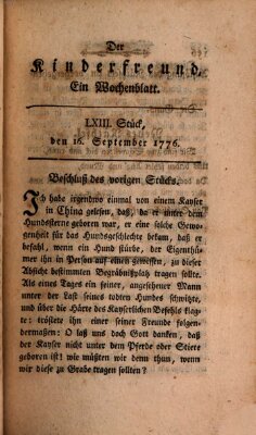 Der Kinderfreund Montag 16. September 1776