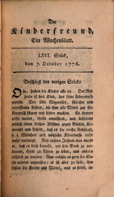 Der Kinderfreund Montag 7. Oktober 1776