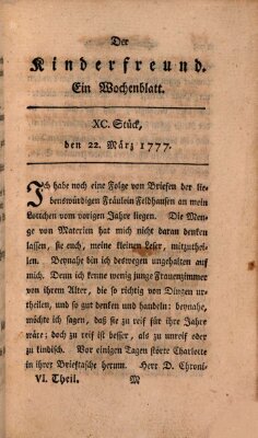 Der Kinderfreund Samstag 22. März 1777