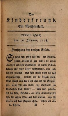 Der Kinderfreund Samstag 10. Januar 1778