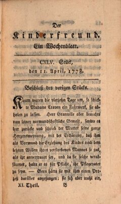 Der Kinderfreund Samstag 11. April 1778