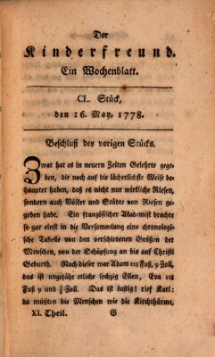 Der Kinderfreund Samstag 16. Mai 1778