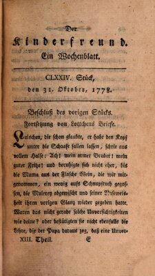 Der Kinderfreund Samstag 31. Oktober 1778