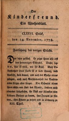 Der Kinderfreund Samstag 14. November 1778