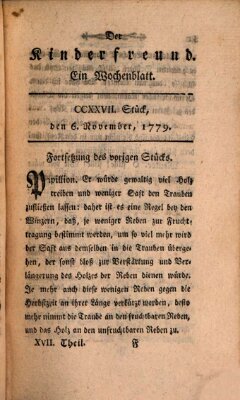 Der Kinderfreund Samstag 6. November 1779